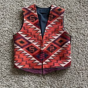 Vintage Handmade Red Aztec Southwestern Kilim 100% Wool Inka Vest Sz Small VTG
